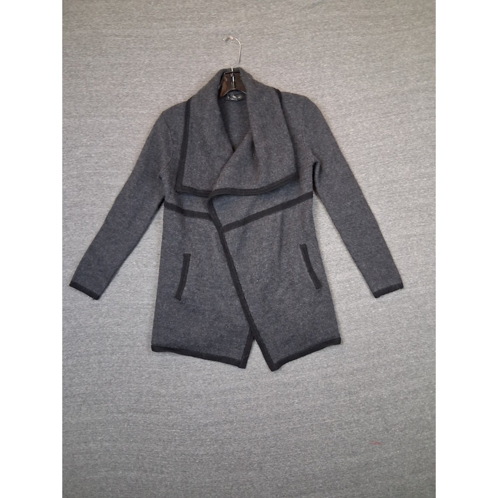 Tahari Womens Sweater S Gray Merino Wool Shawl Collar Cardigan Dark Academia